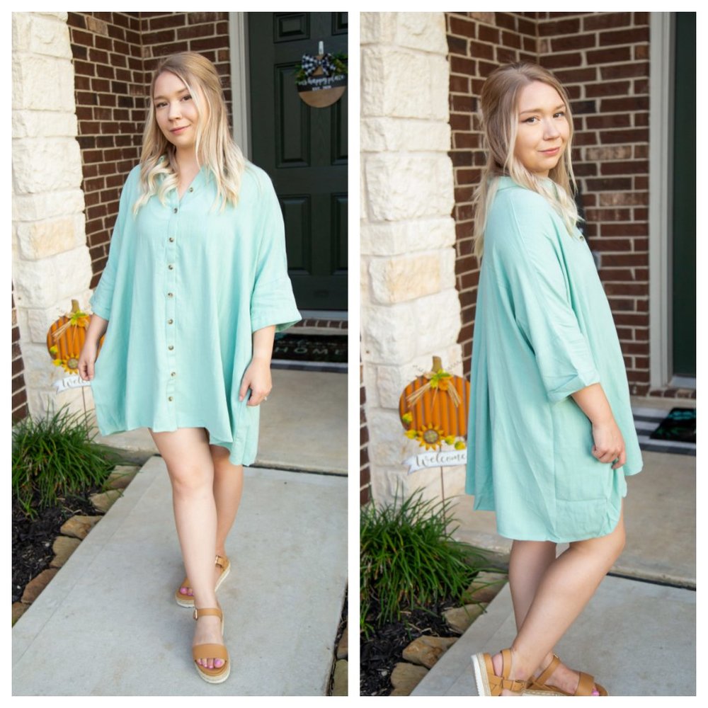 Life Is A Breeze Linen Oversized Top- Mint Green
